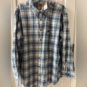 NWT Foundry Flannel Shirt Adult 3XLT Blue  Red Plaid Long Sleeve Cotton Men